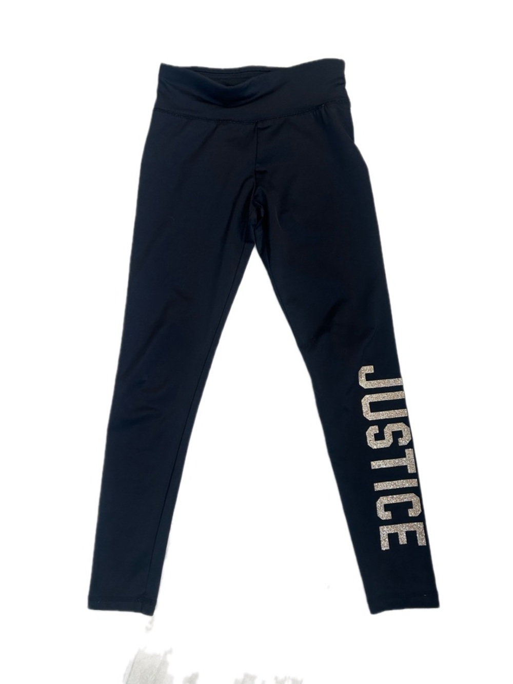 Justice Black Leggings with Glitter Side Logo